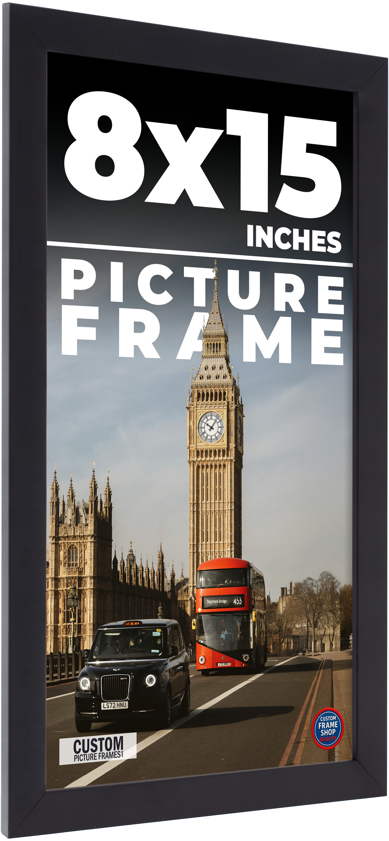 8×15 Frame Black Picture Frame Complete Modern Photo Frame UV Acrylic, Acid Free