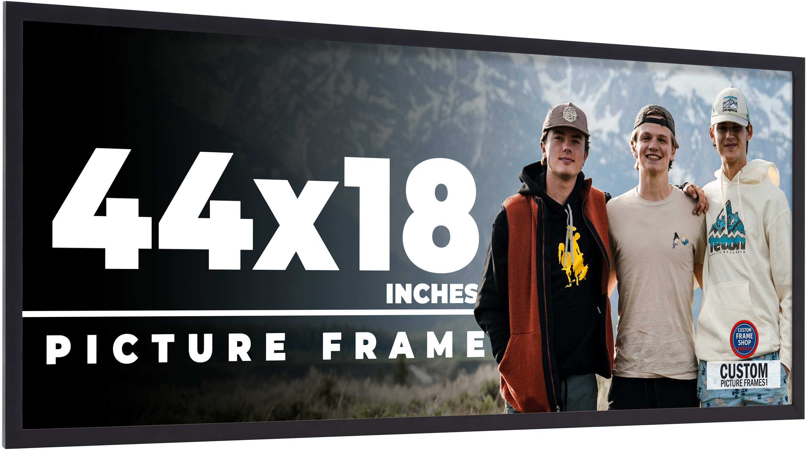 44×18 Frame Black Picture Frame Modern Photo Frame UV Acrylic, Acid Free Backer