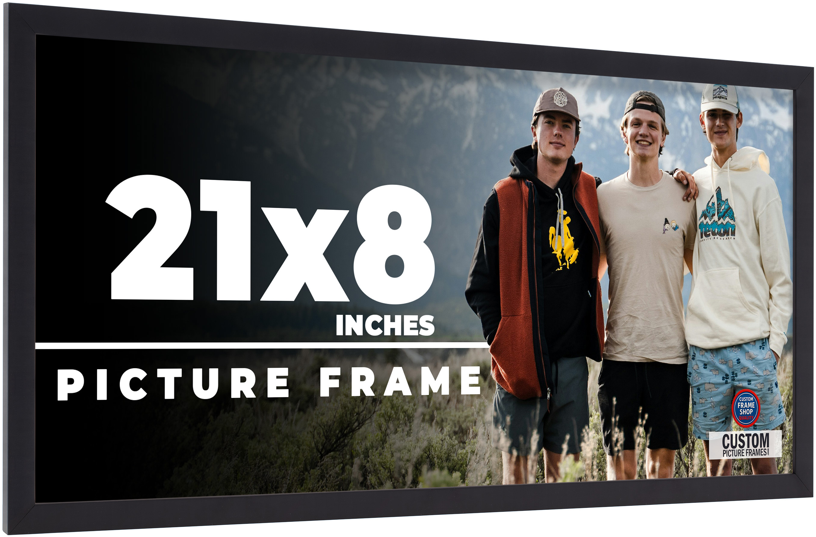 21×8 Frame Black Picture Frame Complete Modern Photo Frame UV Acrylic, Acid Free
