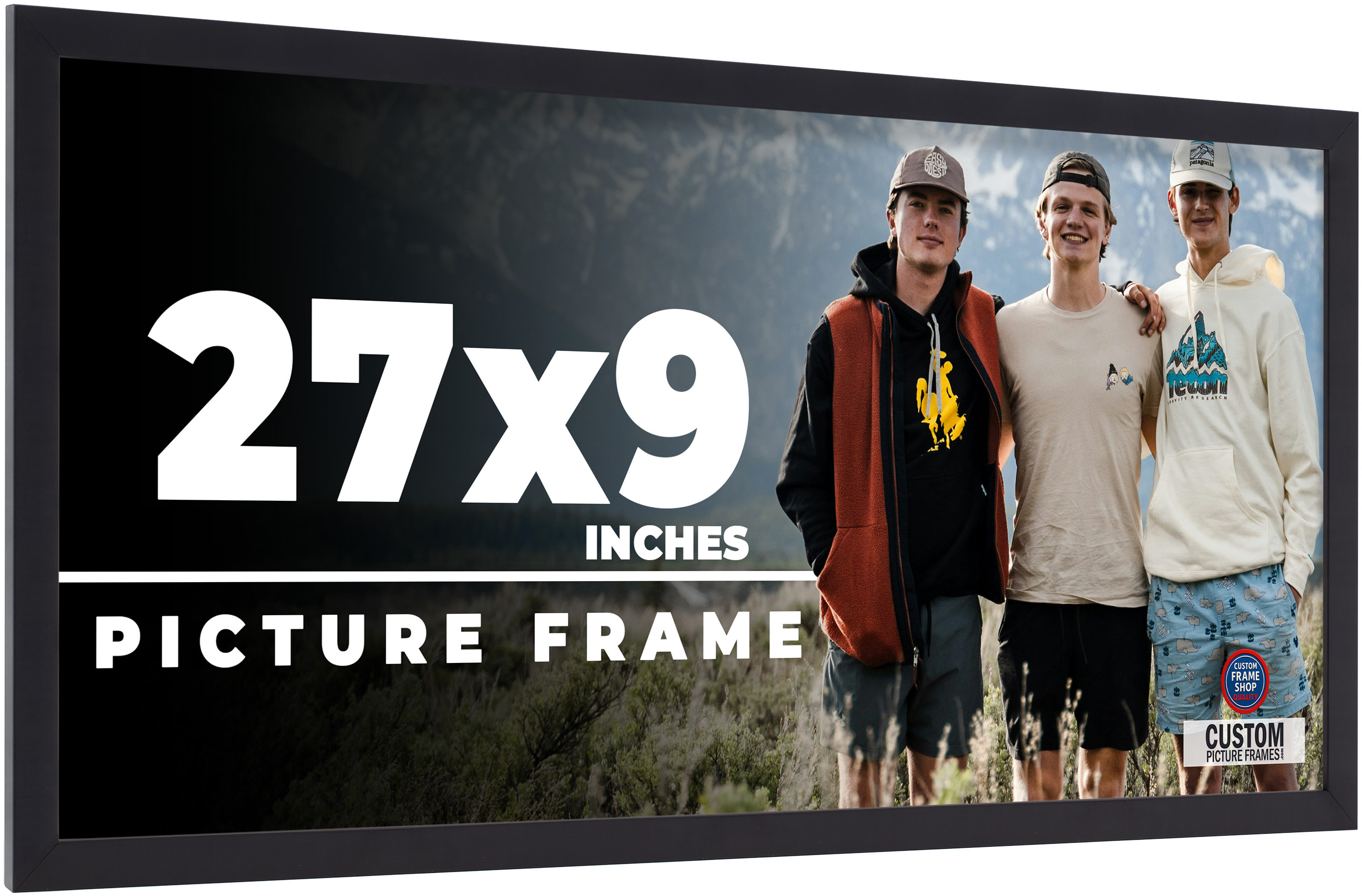 27x9 Frame Black Solid Wood Picture Frame | 0.75 Inch Moulding Width ...