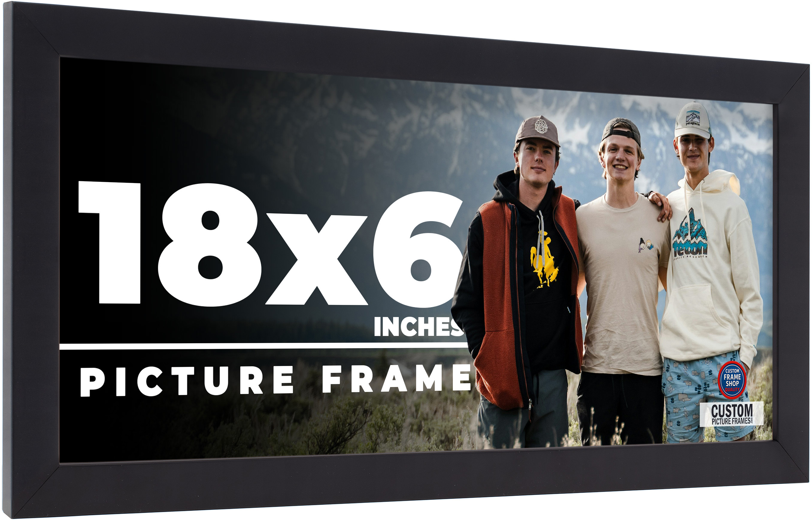 18×6 Frame Black Picture Frame Complete Modern Photo Frame UV Acrylic, Acid Free