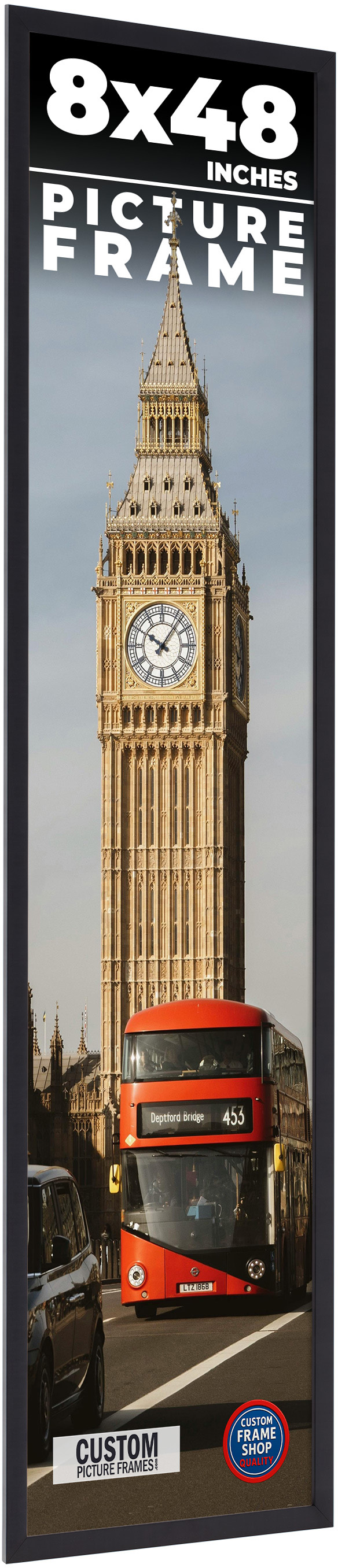 8×48 Frame Black Picture Frame Complete Modern Photo Frame UV Acrylic, Acid Free
