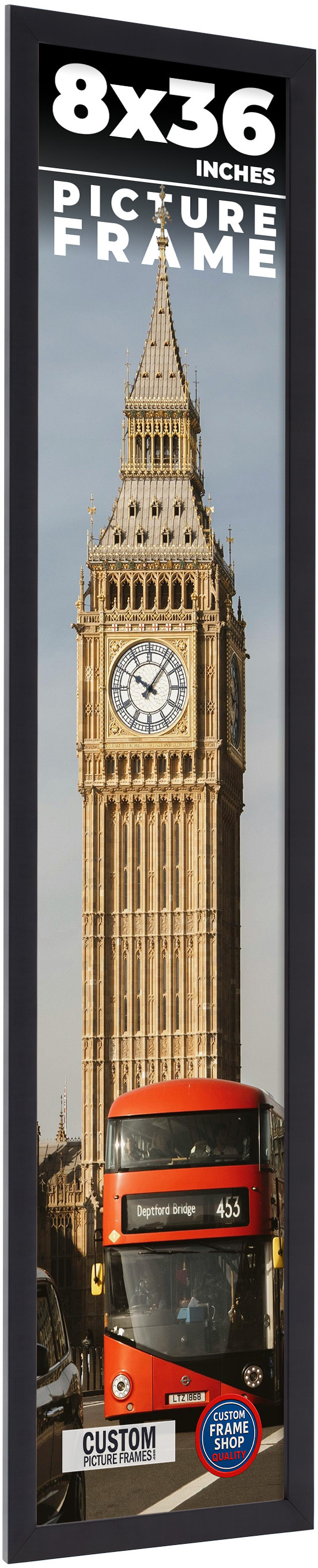8×36 Frame Black Picture Frame Complete Modern Photo Frame UV Acrylic, Acid Free