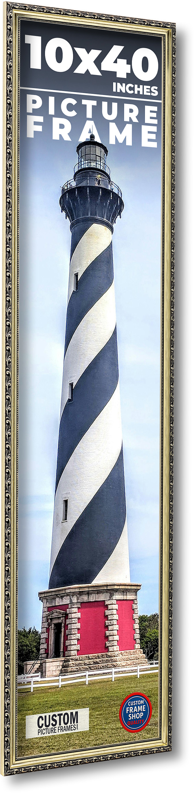 10x40 Frame Silver Solid Wood Picture Frame Width 1.125 Inches | Interior Frame main product image