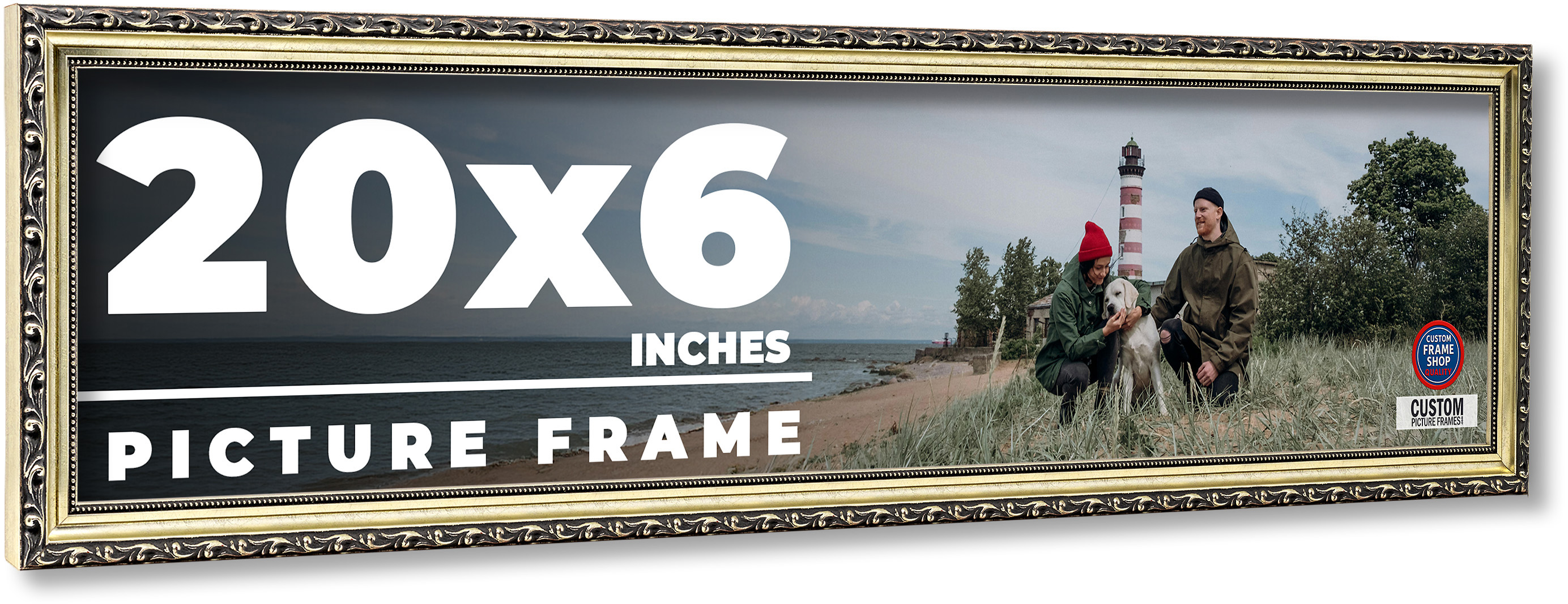 20x6 Frame Silver Solid Wood Picture Frame Width 1.125 Inches | Interior Frame D main product image